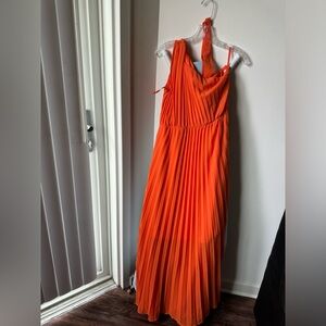 Shein Bright Orange Pleated Dress with belt